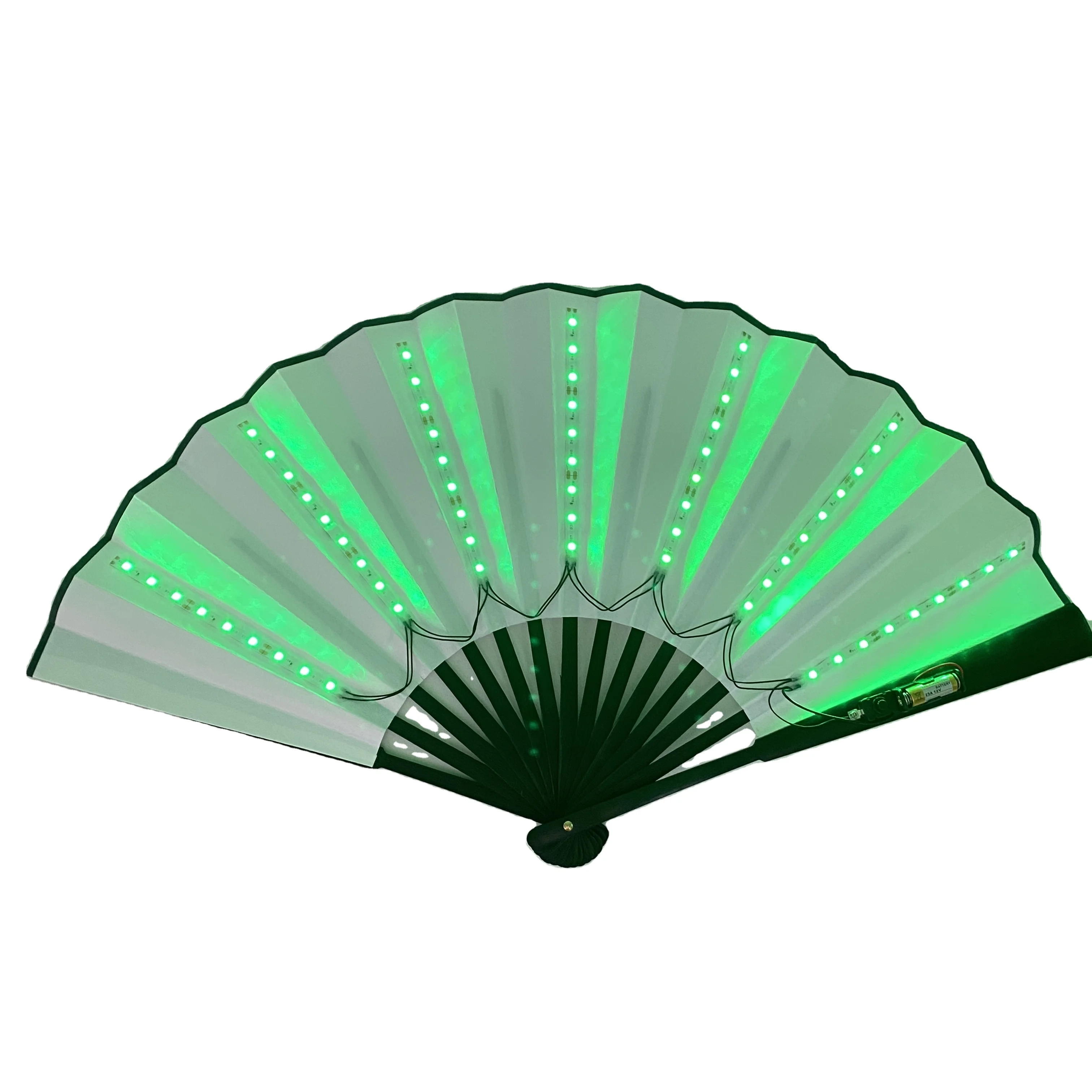 LED Glowing Colorful Chinese Hand Held Folding Fan with Remote Control Stage Performance Show Light Up Fan Birthday Party Dance