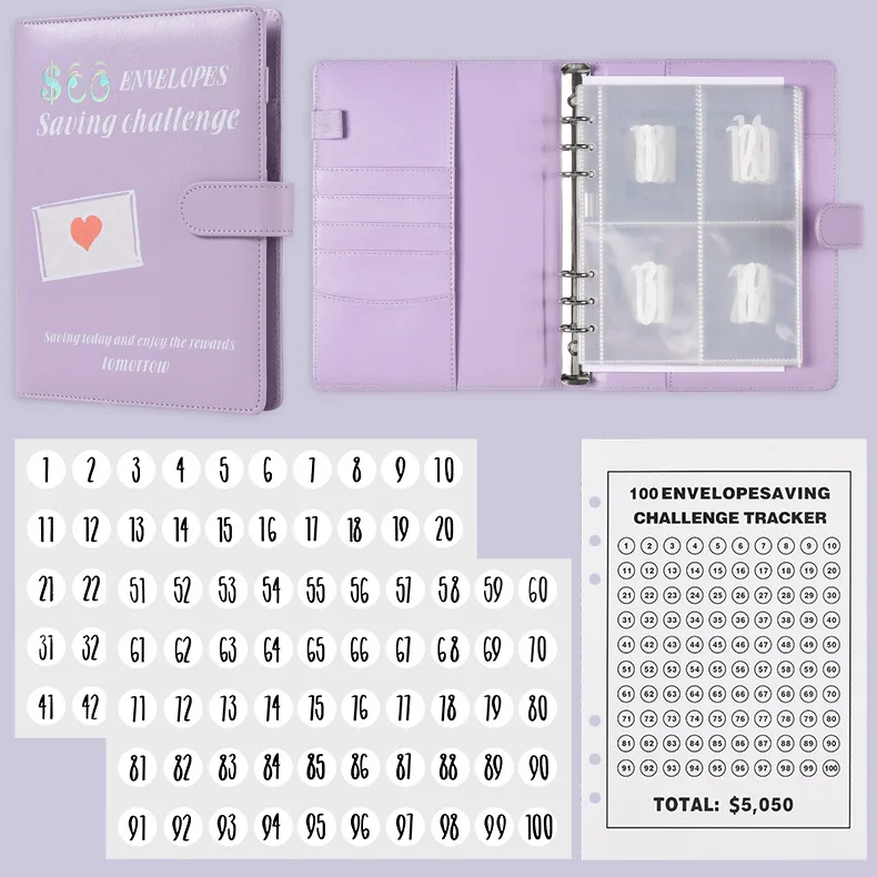 100 Envelope Money Saving A5 Binder 6 Ring Trading Card Binder 100 Day Money Budget Binder With Cash Envelopes