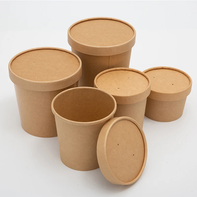 Custom Printing Disposable kraft paper soup Cup Take away food packing container white paper bowl salad bowl