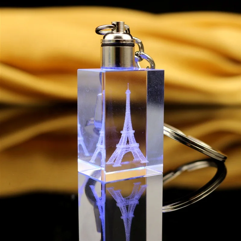 in fashion K9 custom LED led flashlight crystal key chain/3D Laser Inside Rose Flower Key Chain Crystal For Wedding Present