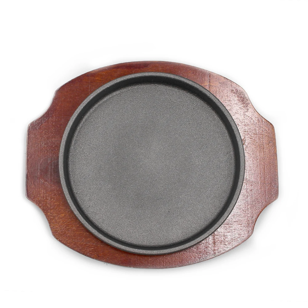 Round flat cast iron bbq grill pan plate