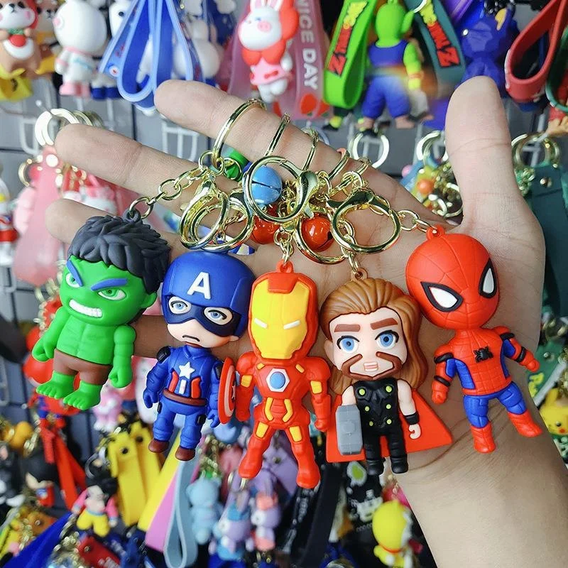 PVC Kids Super Power Captain America Avengers Toy Spider-man Key Ring Chain 3d Cartoon Spiderman Marvel Avenger Keychain