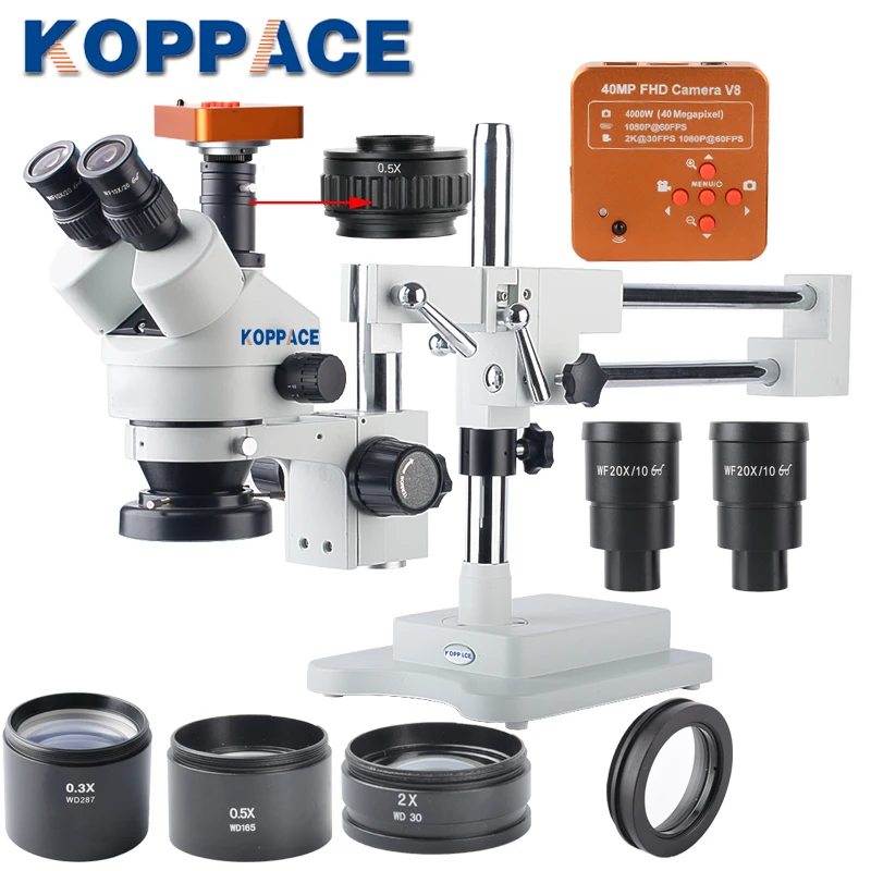  Тринокулярный стереомикроскоп KOPPACE 2 1x-180X 40 миллионов пикселей промышленный микроскоп камера для ремонта мобильных