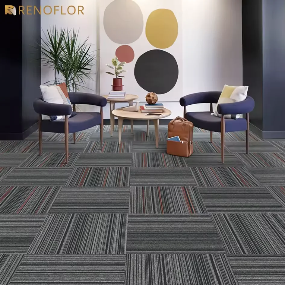 Hot Sale Cheap Price Removable Thick Commercial Bitumen PP Interlocking Floor Squares Rug 50x50 Hotel Office Carpet Tiles