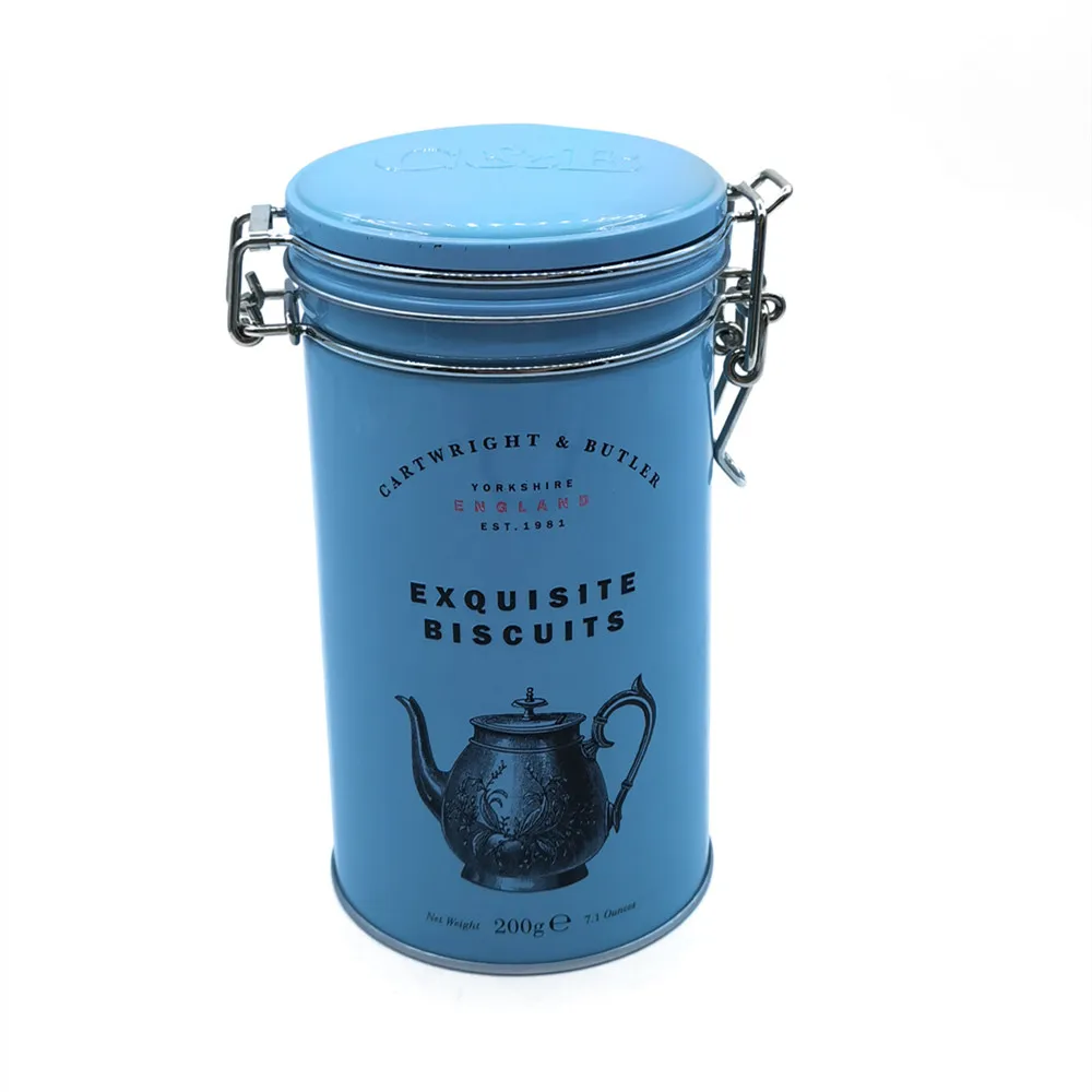 Manufacturer produces custom cylindrical tea and coffee cans with buckles