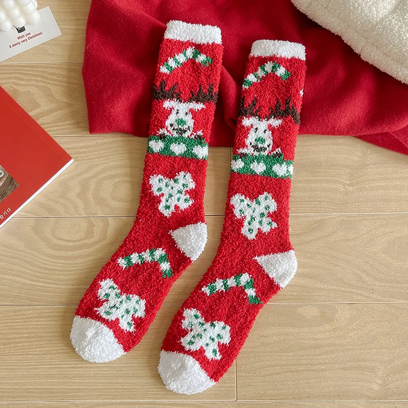 Winter warm women calf socks coral velvet sleeping stockings Christmas gift socks