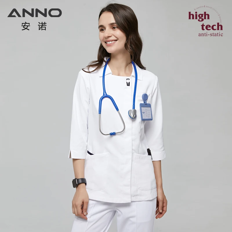 Hot Sale New Designs 3 Pockets Medical Nurse Scrub Uniforms for Hospital Staff Top Clothing Black Print Cotton