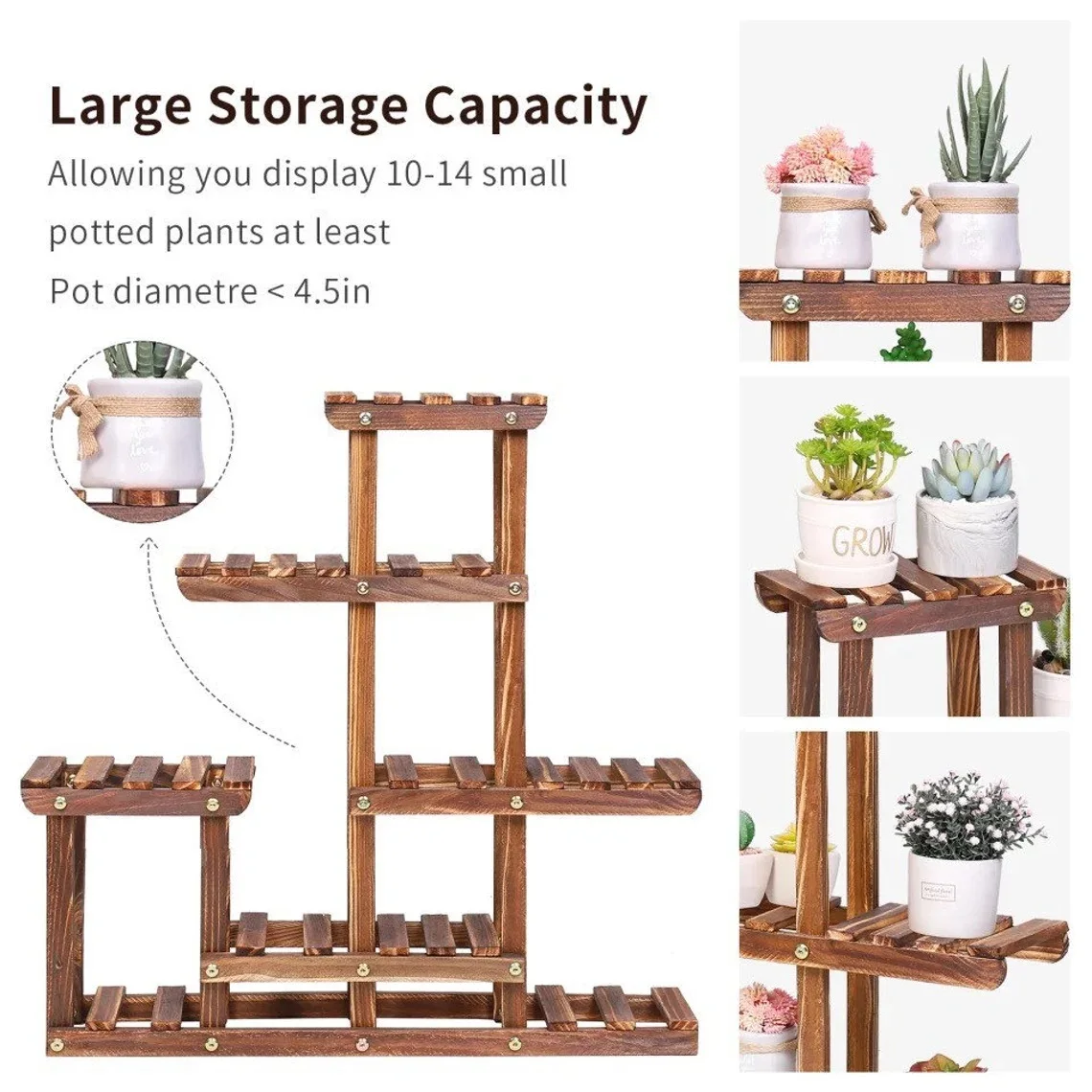 Multi-Tiered Pine Wood Pots Planter Display Rack Flower Pot Rack Shelf Flower Pot Stand