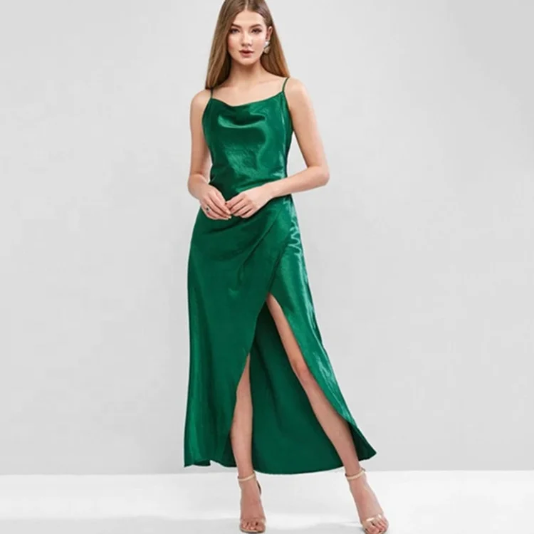 Satin Asymmetrical Cami Strapless Bottom Green Party Sexy Dress Summer