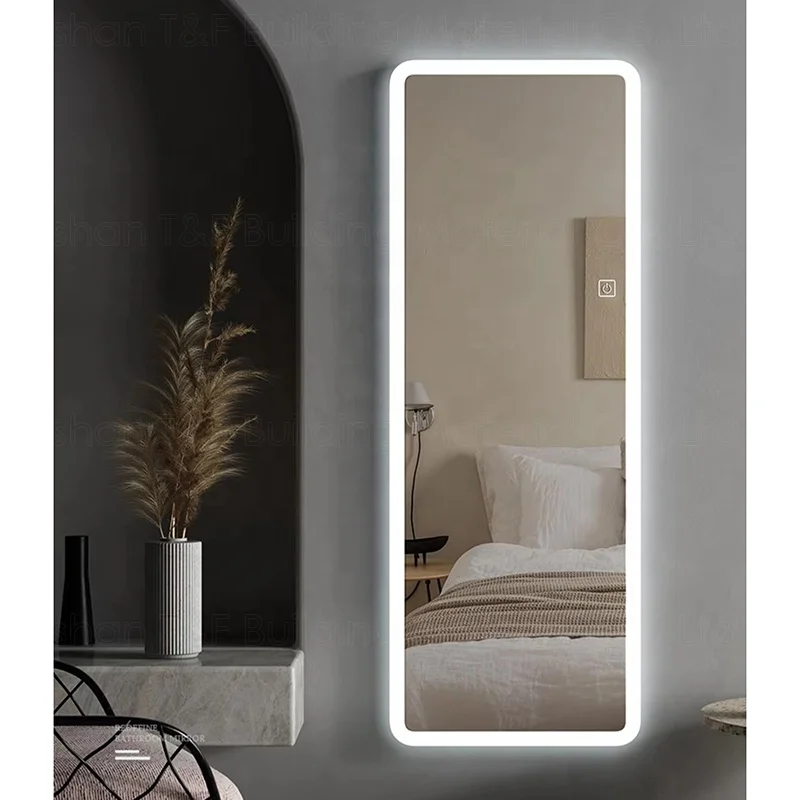 Smart Touch Switch Wall Mouted Full Length Mirror Hotel Bathroom LED Light Up Full Body Mirror