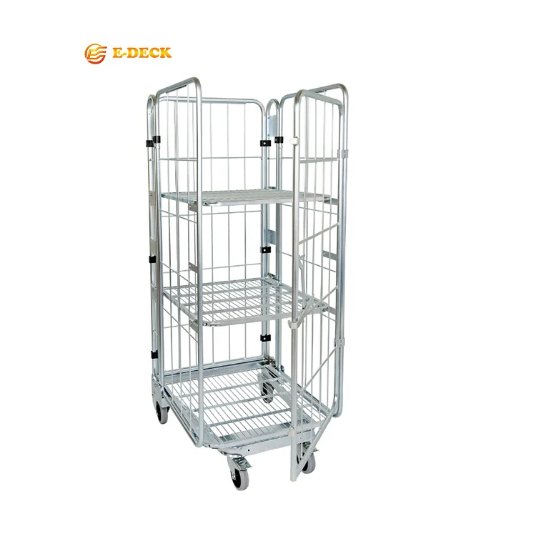 Steel warehouse storing collapsible durable folding metal zinc plated pallet wire mesh roll container