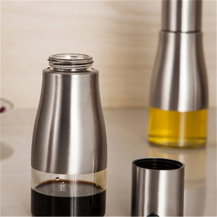 Stainless Steel Transparent Glass Oil And Vinegar Dispenser Bottle Set Spice Seasoning Condiment Bottle Bottle