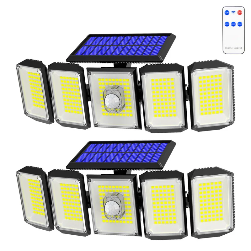 Super Bright 300 Led Solar Light Ip65 Waterproof Motion Sensor Outdoor 5 Head Remote Control Solar Garden Light Solar Wall Light