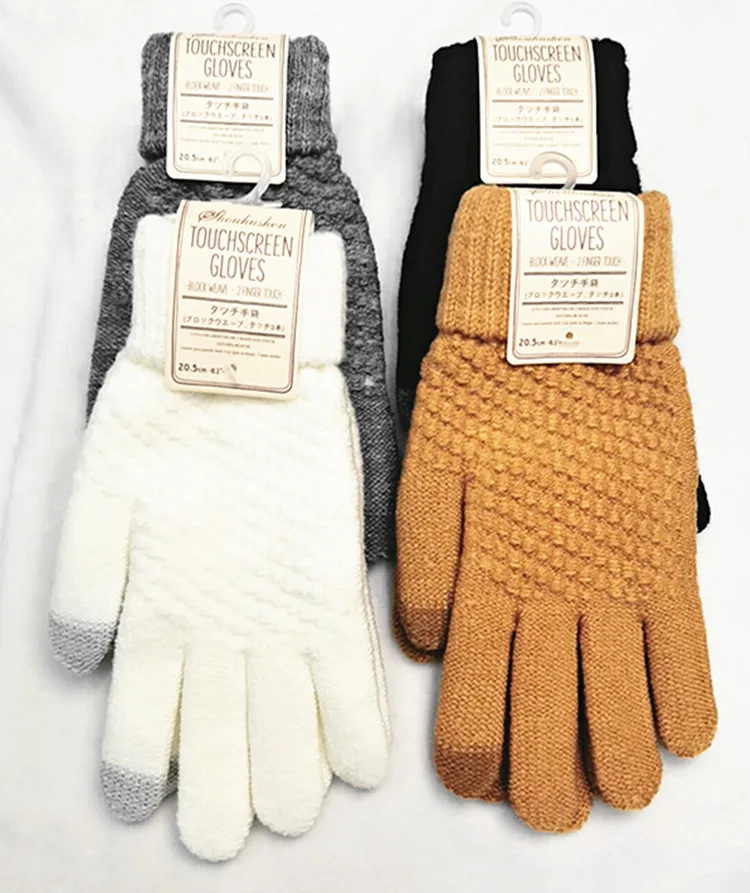 Japan Korea style new cashmere brushed knitted gloves lady jacquard touch screen keep warm