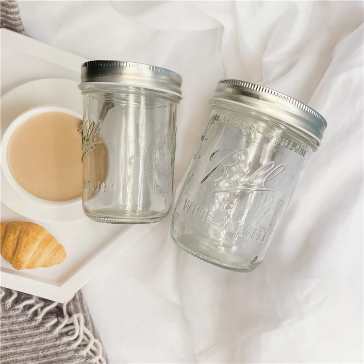 Wholesale food honey jar candy coffee tea containers clear custom logo glass spice storage mason with metal lid