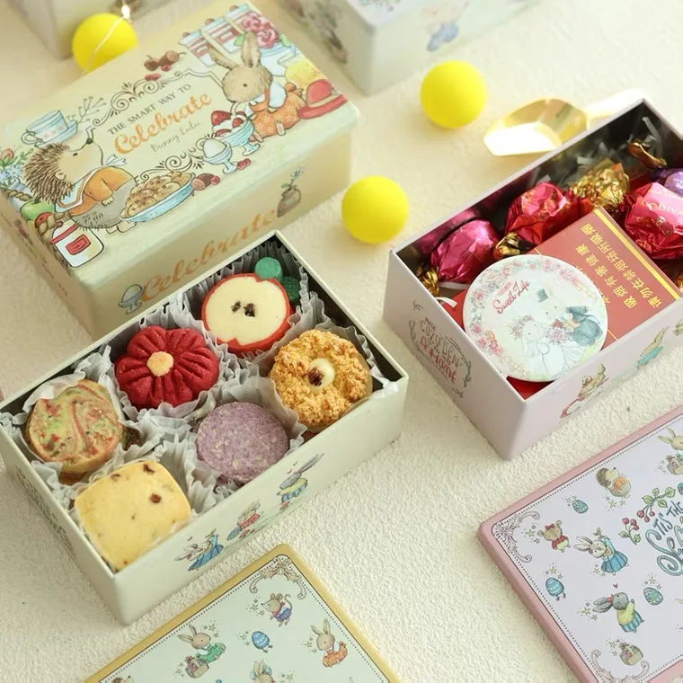Luxury Lovely DIY Cookie Empty Storage Metal Cans Rectangular Tin
