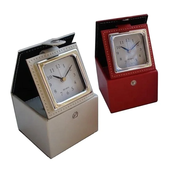 LG2028B Hot Selling Gift Boxes with Alarm Clock Travel Mini Clock PU Leather Cover Table Clocks