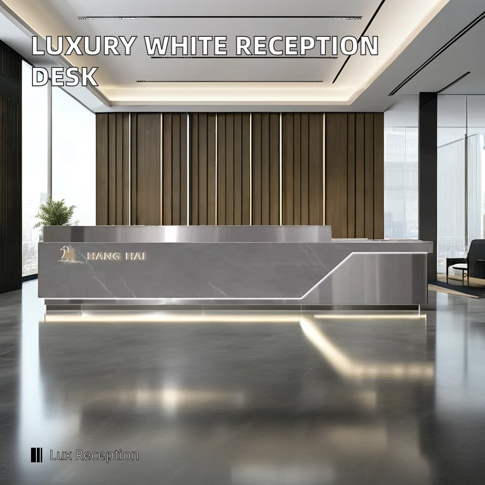 Luxury Modern White Reception Desk for Office Beauty Salon Nail Spa Company Lobby-for Hotels Front Counter Desk Wood Material