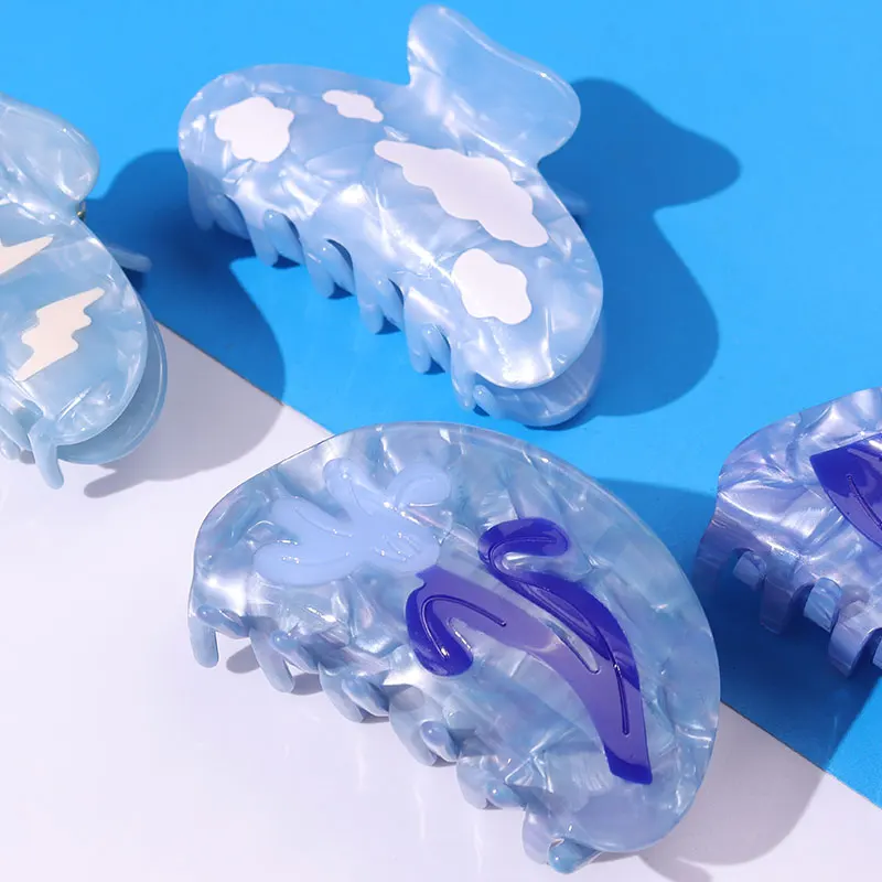 Новые Мультяшные облака Молния синий Ацетатный зажим для волос милые геометрические акриловые заколки коготь женщин аксессуары