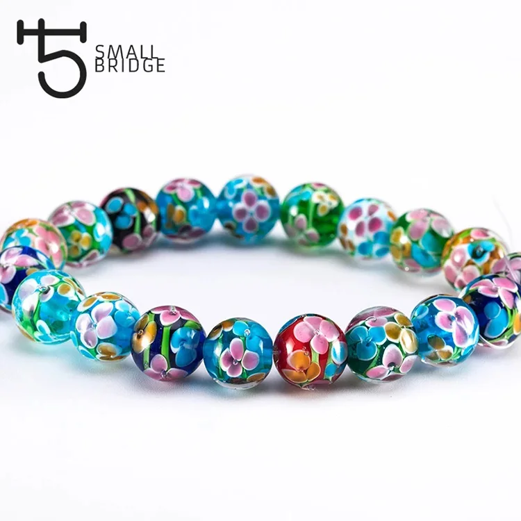 12mm Murano Transparent Round Lampwork Beads Women Necklace Jewelry Making Transparent Diy Flower Beads Wholesale