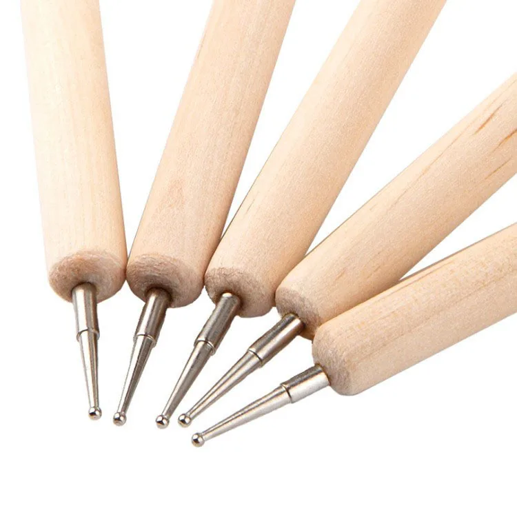 5pcs 2 Way Wooden Handle Dotting Pen Drawing Gel Polish Painting Brushes Nail Art Dot Doting Tools