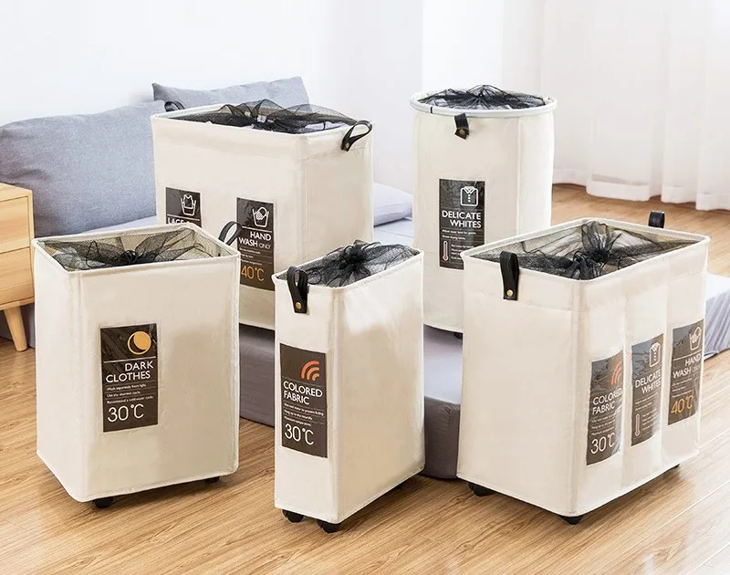 Japanese framework narrow Laundry basket with wheels and 6 insert cards