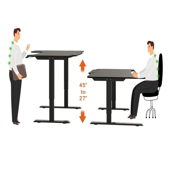 Height Adjustable Electric Stand Desk L Shaped Single Motor Ergonomic Standing Desk Large Desktop Black Computer Desk