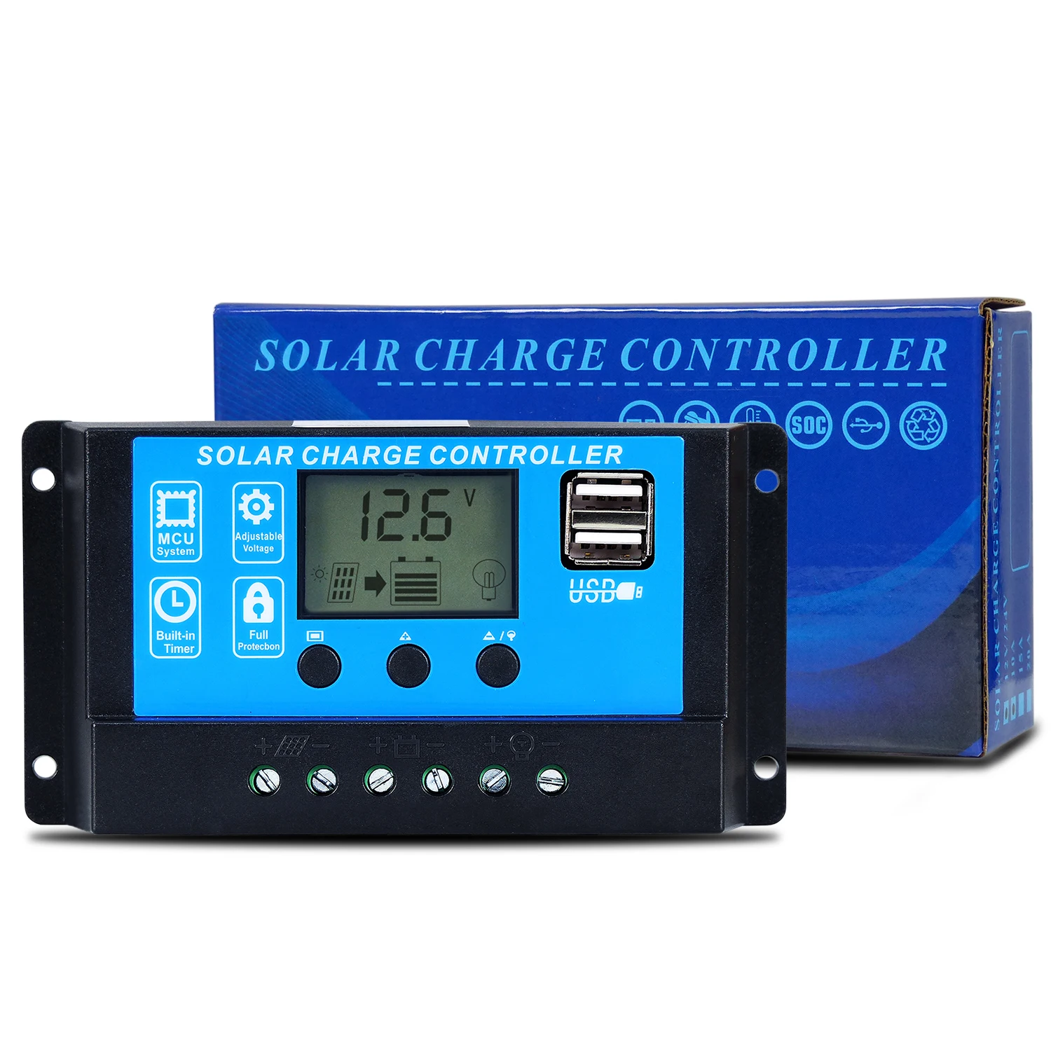 AT10 30A Solar Power  Dual USB Charge Controller PWM Battery Controller For Solar Energy System