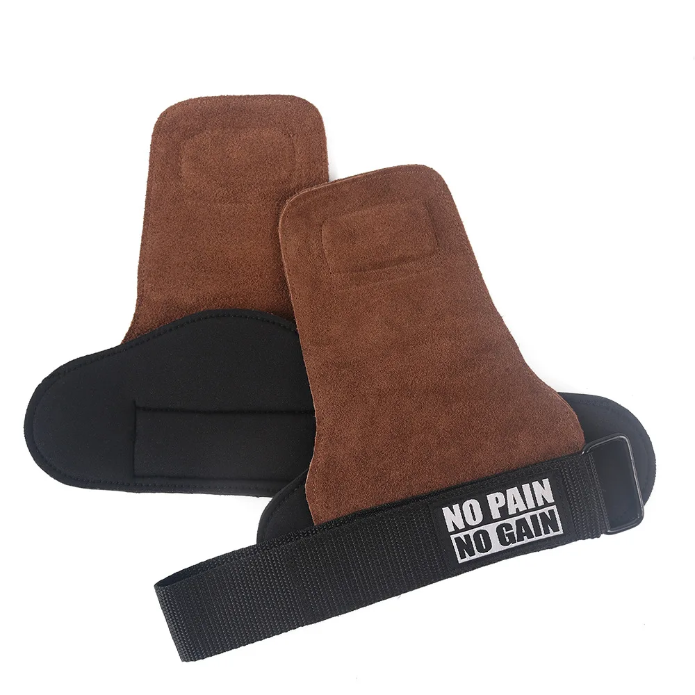 Custom High Quality Gym Fitness Cowhide Hand Palm Protector Weight Lifting Grips with Wrist Strap