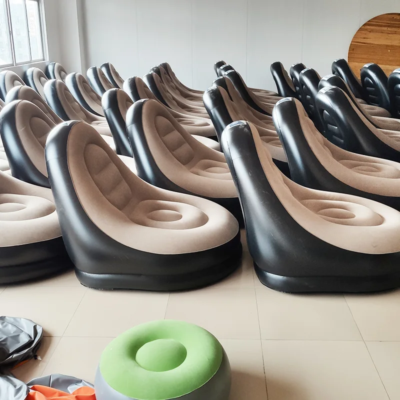 New foldable lazy lounge chair inflatable flocking break bed chair with foot stool rest sofa set