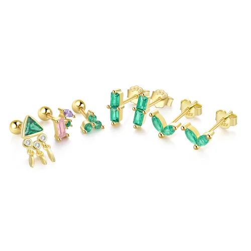 S925 Sterling Silver Green Turquoise 5a Zircon Earrings Multi-Style Combination Set Emerald CZ Stone 18k Gold Plated Earrings