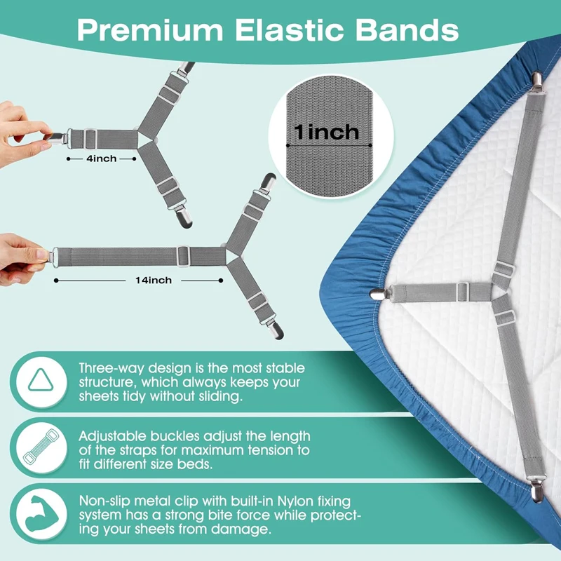 Corner Bands Suspenders For Fitted Sheets 4 PCS Bed Sheet Clips Keep Bedsheets In Place Mattress Sheets Grippers Holders Straps