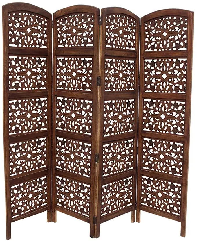 Handmade Foldable 4-Panel Wooden Partition Screen/Room Divider
