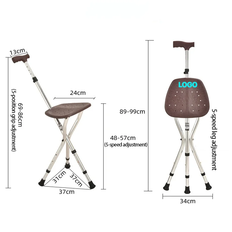 Real price Factory Directly Foldable Outdoor Travel Folding Stool Crutch Chair With Seater