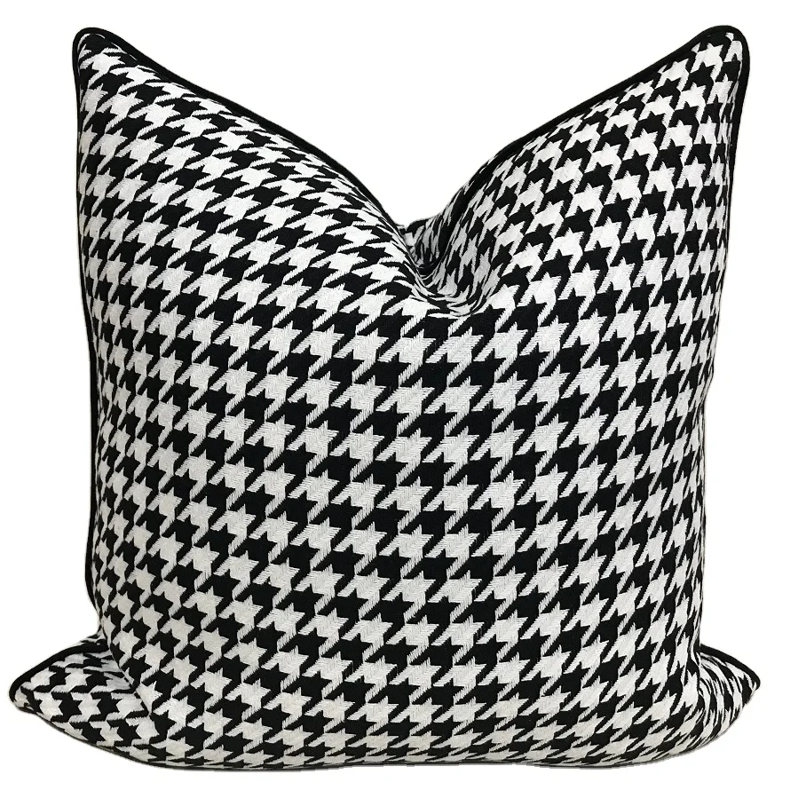 black and white velvet printed houndstooth jacquard square pillowcase and soft outfit cushion cover for sofa model room