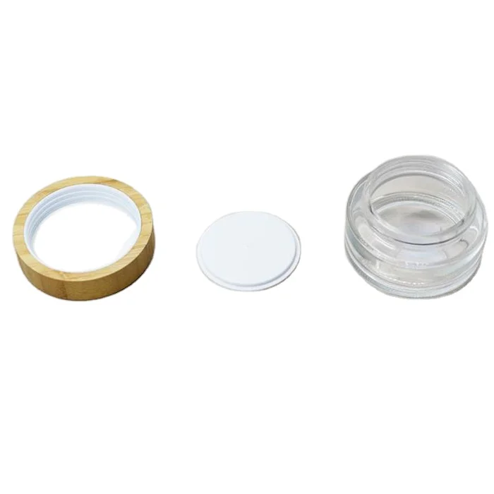 Factory promotion price Round bamboo lid wide mouth glass clear eye cream/face cream/mast /body cream empty  jar cosmetic jar