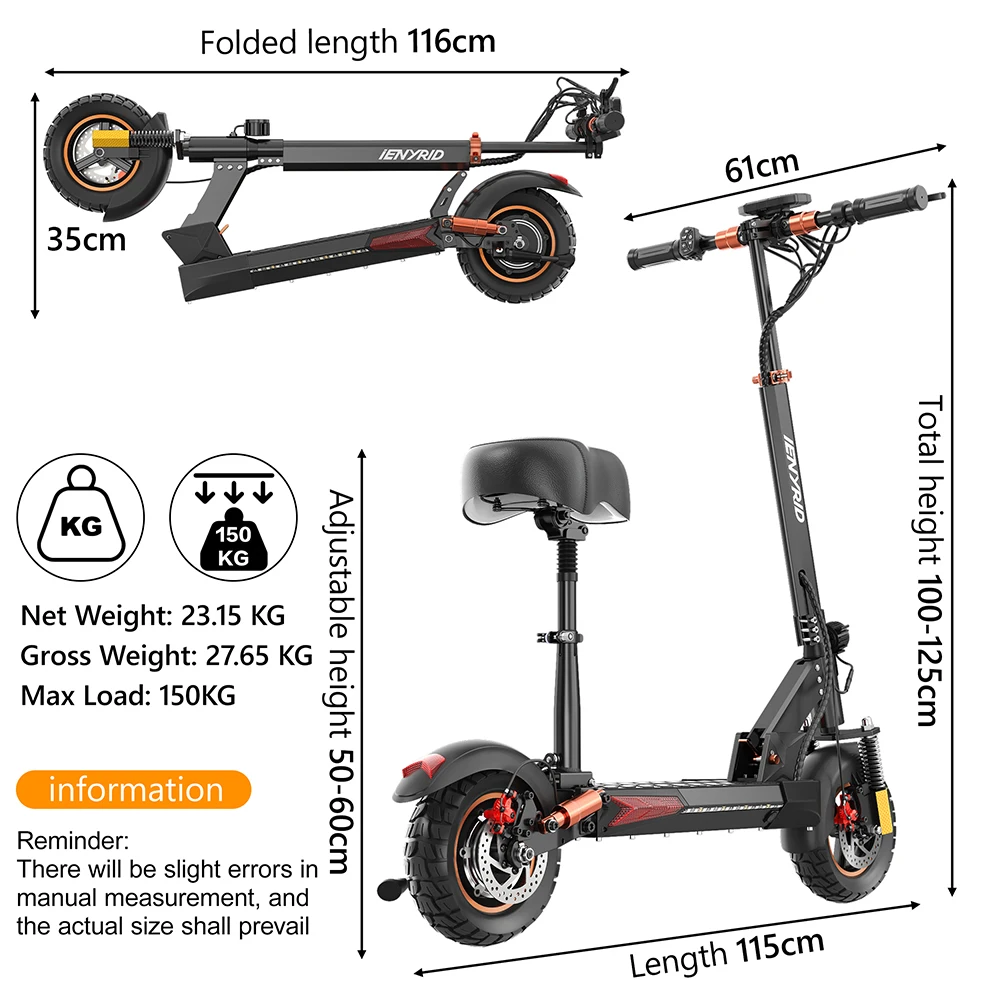 Wholesale iENYRID M4 PRO S+ Fat Tire Electric Scooter 48V 12.5Ah 800W High Quality Battery LED Light Disc Two EU UK US Customers