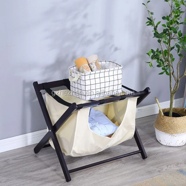 
Folding Solid Wood Luggage Rack Hotel Bedroom Folding Luggage Racks With Nylon Bags Dora Storage Organization 