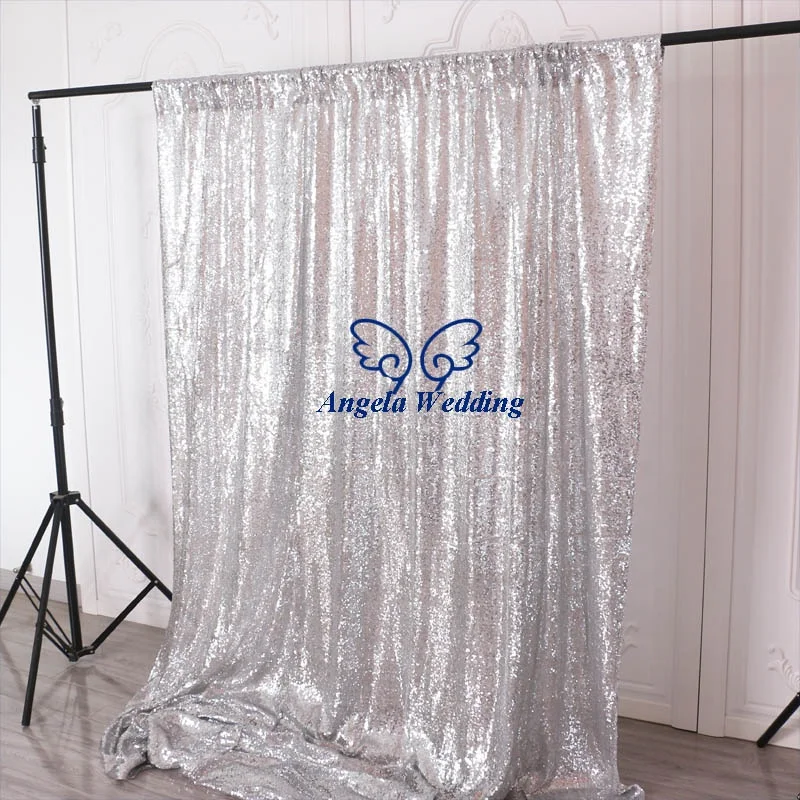 BC001A many color available silver shiny metallic sequin wedding photography backdrop curtain with rod pocket