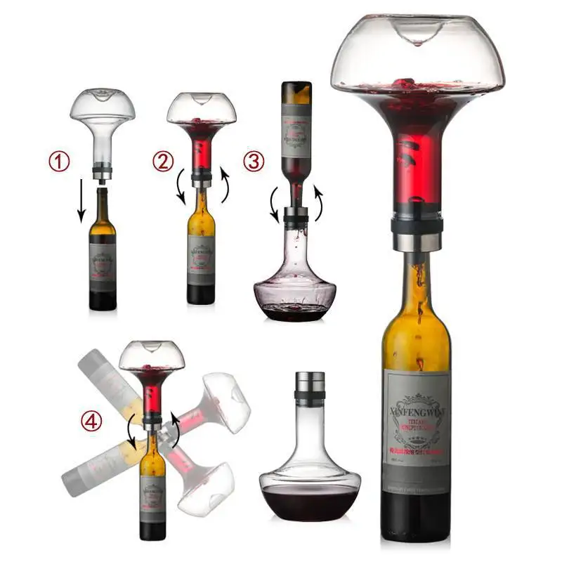 1L Airtight Crystal Glass Wine Aerator Carafe Reusable Lead-Free Decanter with Stainless Steel Lid for Red Wine Wholesale Ready