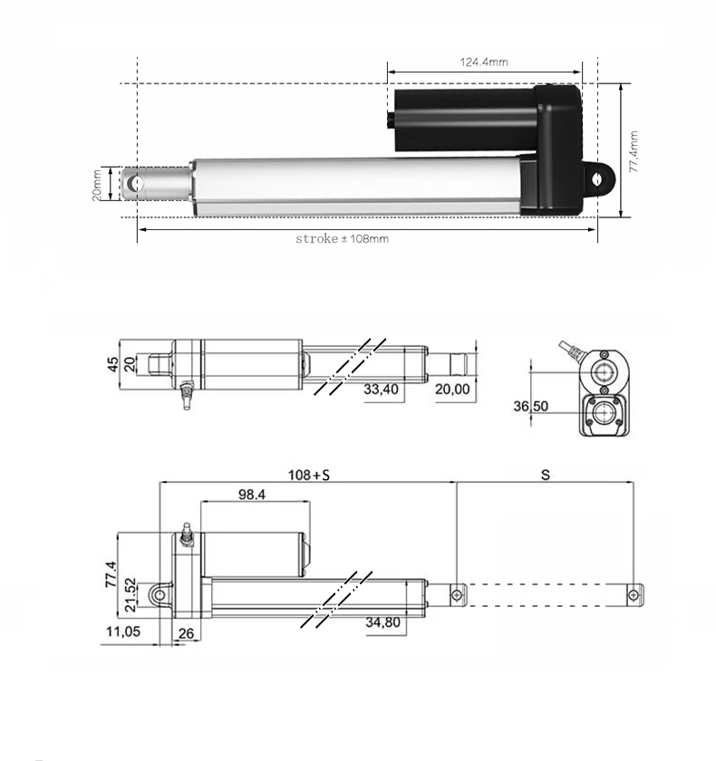 Dc Waterproof 12v 24v Brush Motor Industrial Linear Actuator