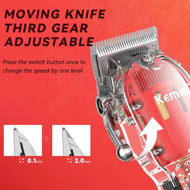Professional Electric Hair Clippers Kemei KM-1761 Big Power Transparent Body Salon Hair Trimmer Men Barber Hair Cutting Machine