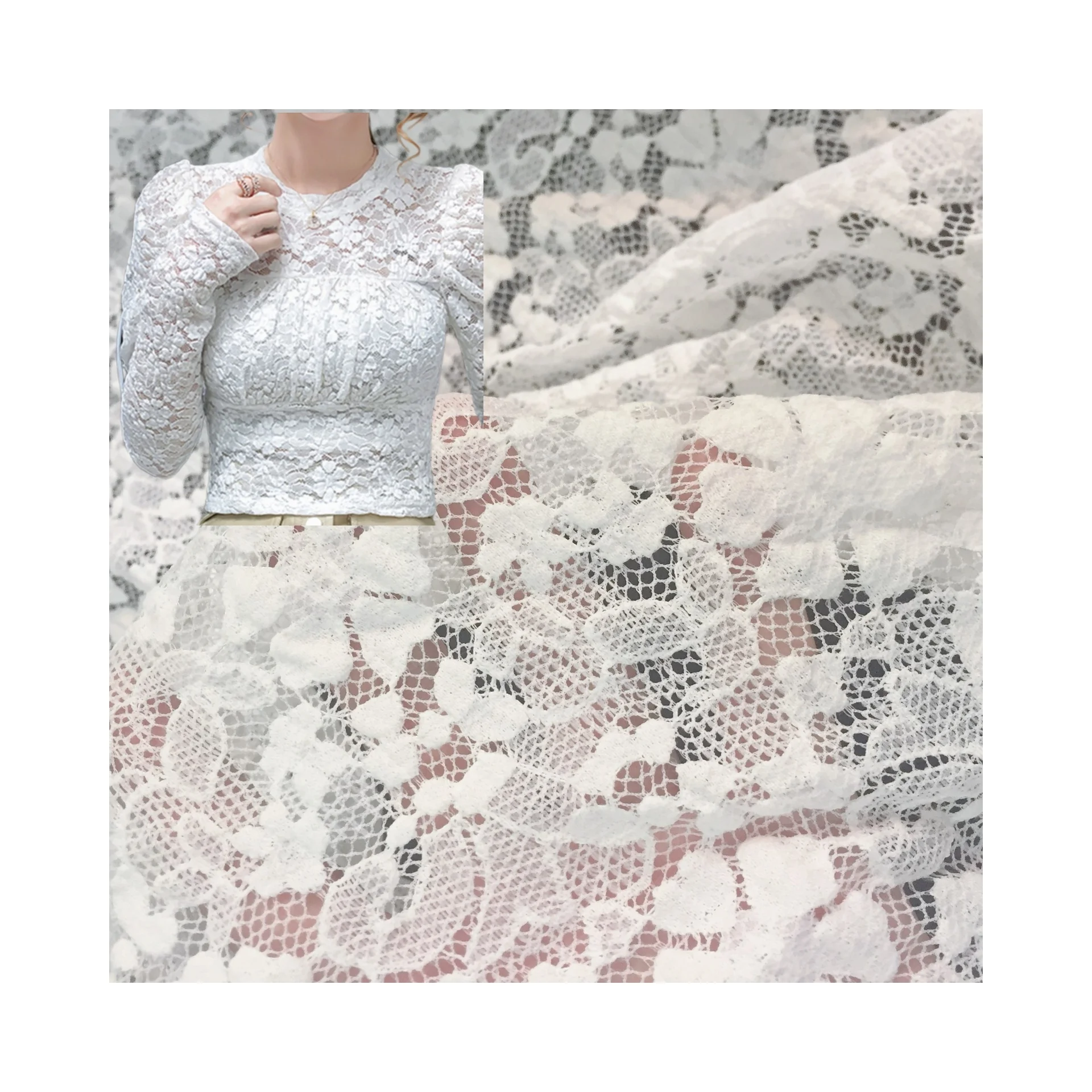 Wholesale 2024 New Pattern White Lingerie Floral 90%Nylon 10%Spandex Stretchy Lace Fabric Bubble for Underwear