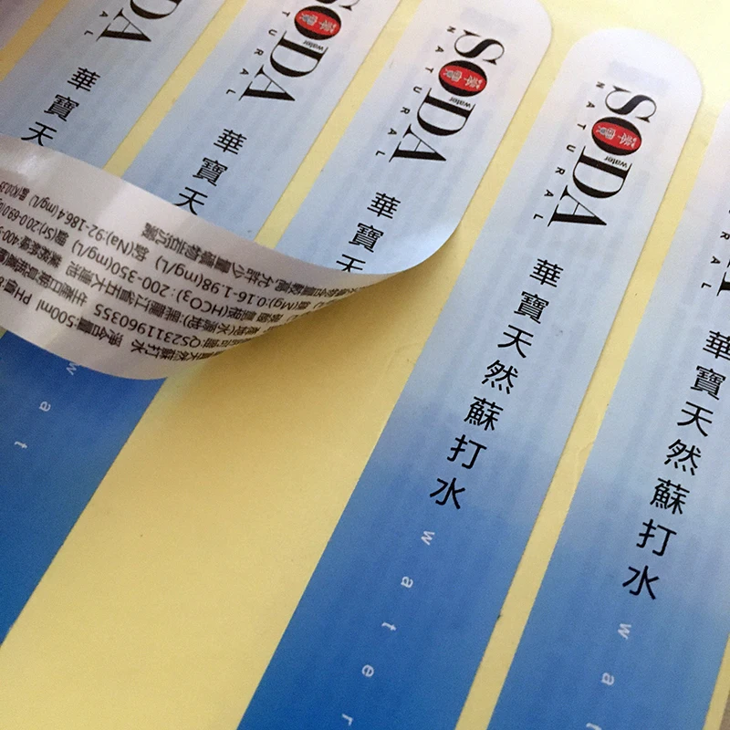 Plastic water bottle bucket  glass bottle double sides printed die cut  sticker