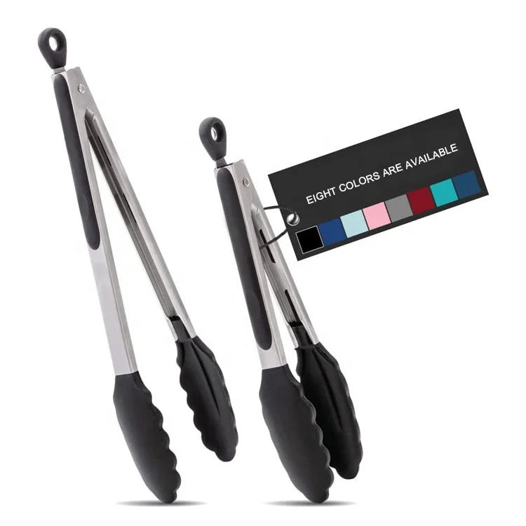 Черные пищевые щипцы 9 и 12 дюймов отлично подходят для приготовления пищи кухонные термостойкие силиконовые из нержавеющей стали