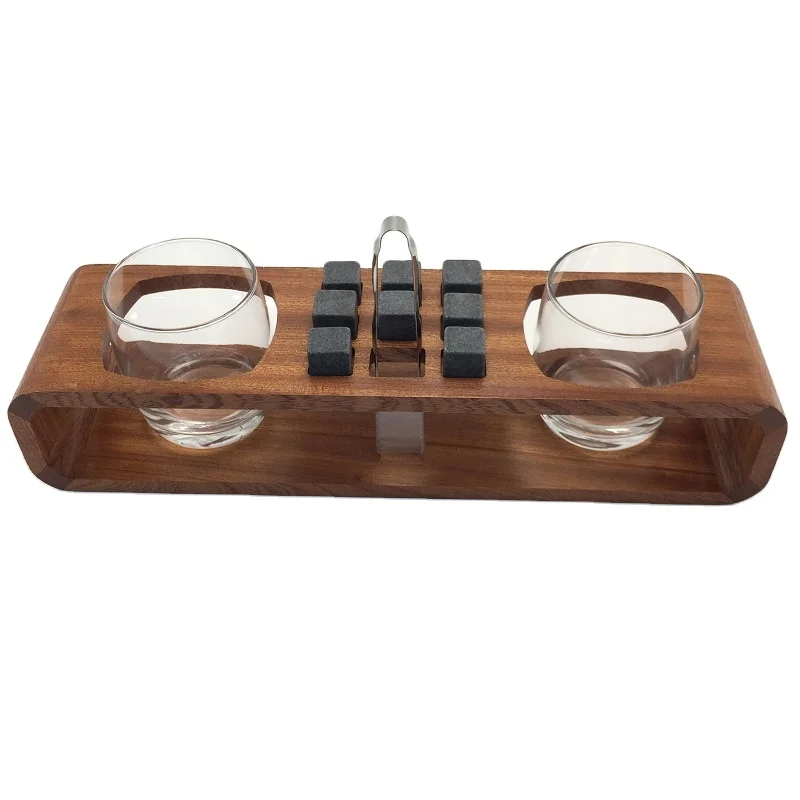 Novelty crystal vodka whiskey stone small shot glass  with bamboo stand nice view skull shape whisky stone