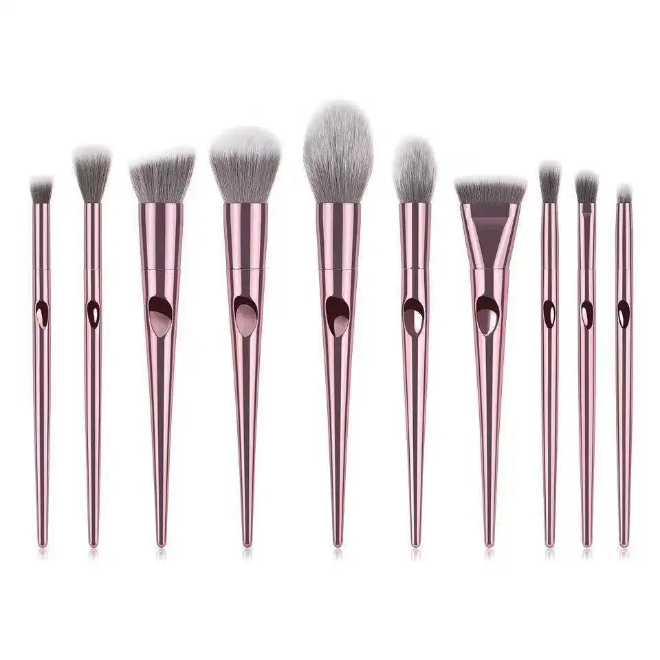 Wholesale Professional 10 pcs Rose Gold Plastic Handle Blush Make Up Brushes Girls Daily Makeup Brush Set With Case