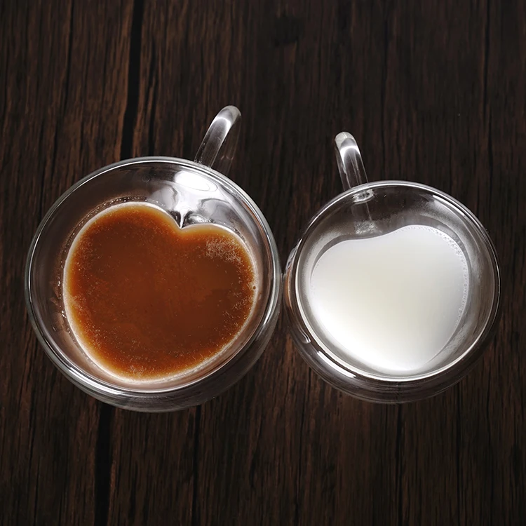 Manufacturer custom heart love shaped glass mug double wall heart shaped glass cups