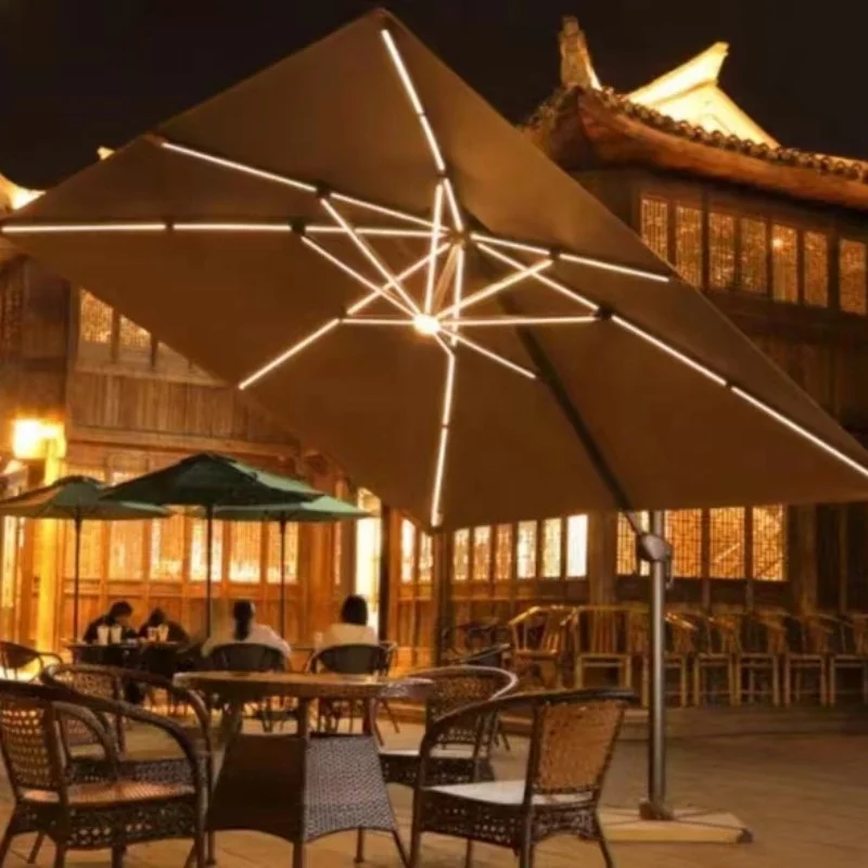 Custom Electric Large Parasol Waterproof Restaurant Cafe Villa Hotel Resort Motorised Outdoor Garden Patio Umbrellas With LED