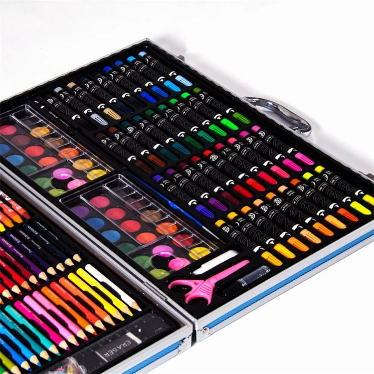 Art Supplies Custom Art set Aluminum Case Crayons Marker Color Pencils Set Kids Water Color Cake Drawing Items Art Painting Set